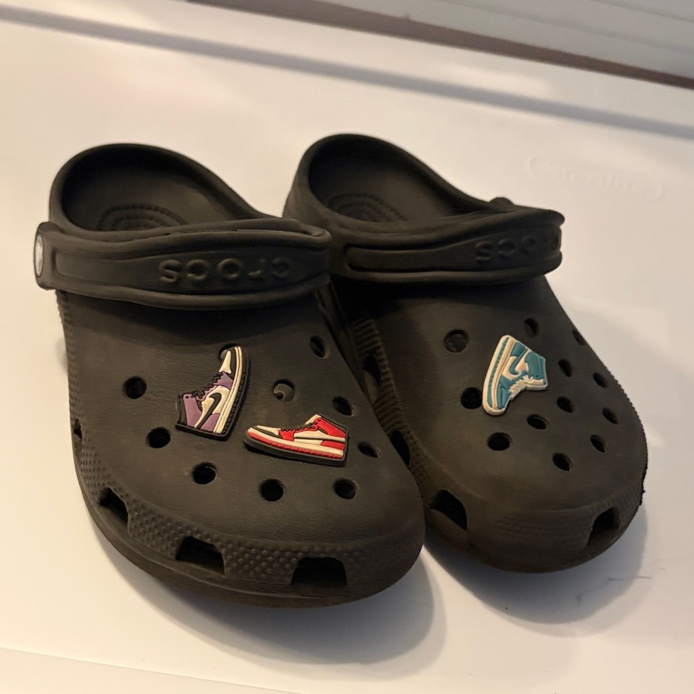 CROCS Kids Black Slippers with Fun Charms